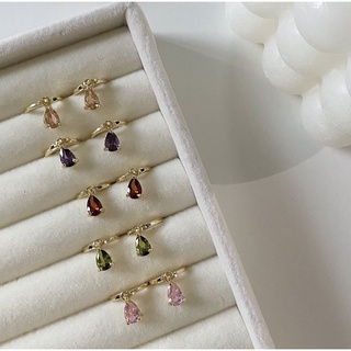 Fiona gem hoop earrings (16k+brass) - ต่างหูห่วงชุบทองประดับพลอยทรงหยดน้ำ