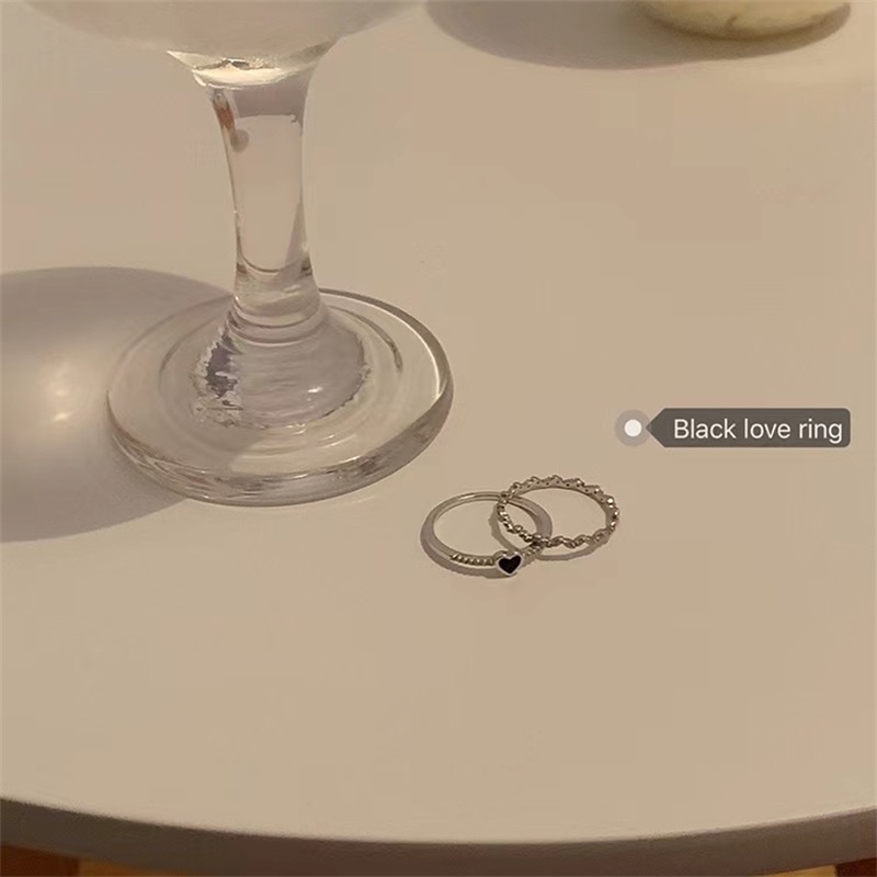 พร้อมส่ง ชุดเครื่องประดับ แหวนเพทาย สองชิ้น สีดํา สไตล์เกาหลี ญี่ปุ่น เรียบง่าย