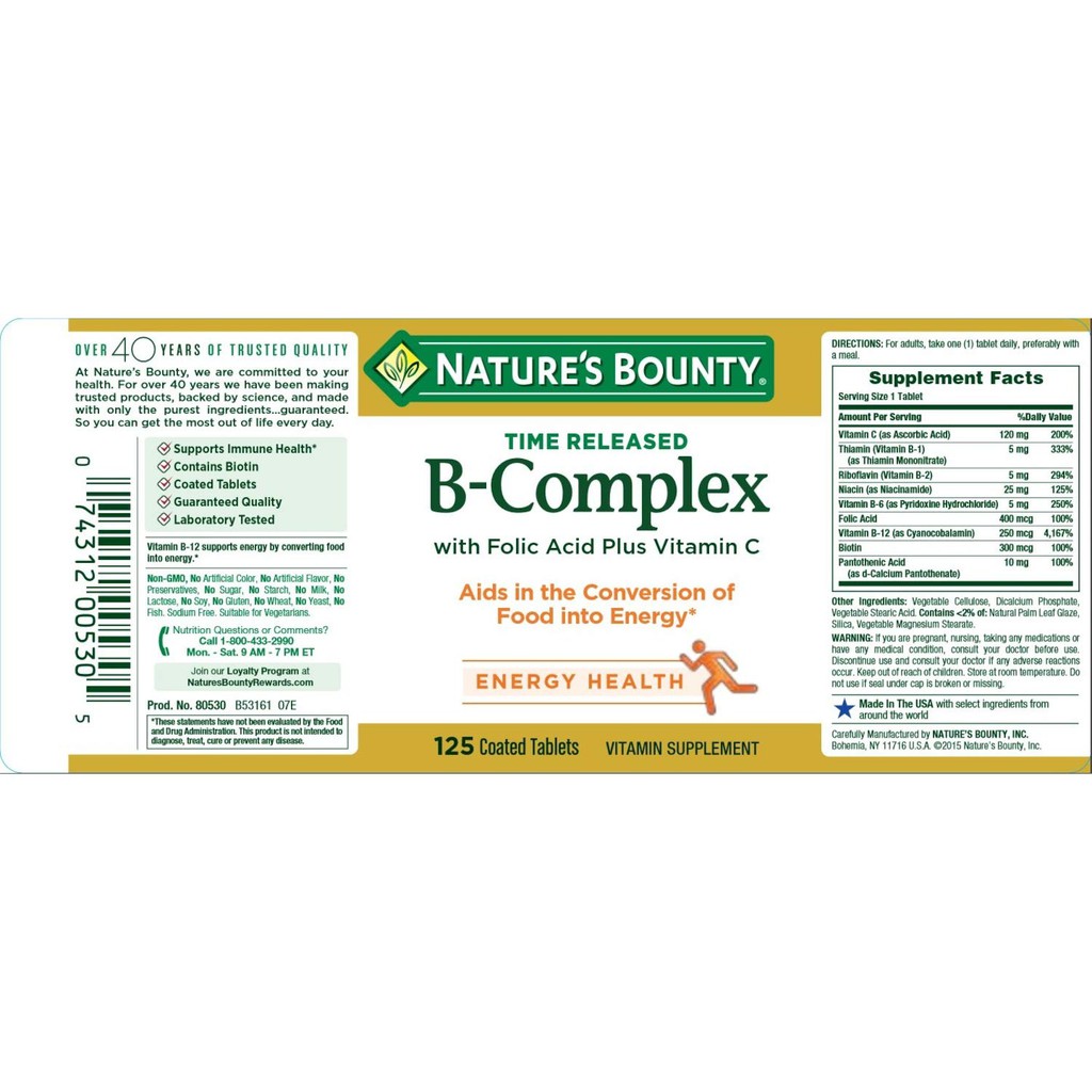 Nature S Bounty B Complex Time Released Coated Tablets B