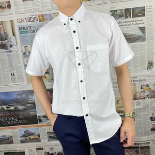 SHIRTFOLDING เสื้อเชิ้ต แขนสั้นคอปก สีขาว White Short Sleeve Shirt