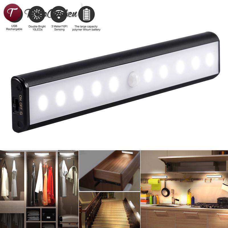 T &lt;unk&gt; Motion Sensor Light USB 10 LED ไฟสำหรับตู้เสื้อผ้า