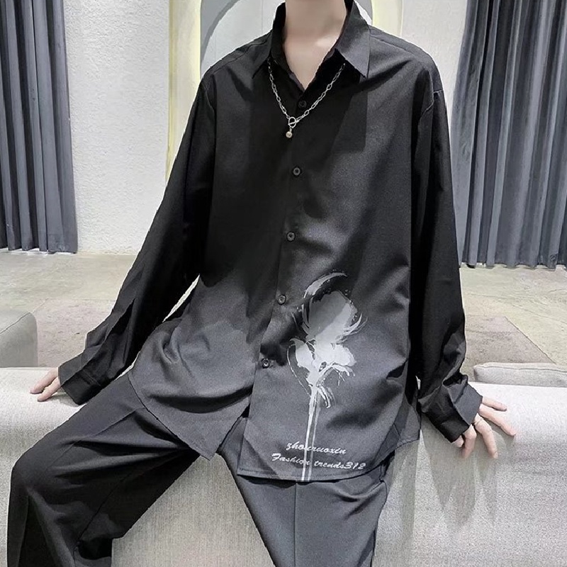 4 สี【M-3Xl】เสื้อเชิ้ตแขนยาวพิมพ์ลายแฟชั่นสไตล์เกาหลีสําหรับผู้ชาย ราคา ถูกที่สุด ดีลบีเคเค แกลเลอรีภาพที่ 9