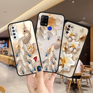 ดอกไม้และนกยูง เคส Tecno Spark 7 6 Camon 16 17 17P POVA 2 Go Air Pro KE5 KE6 KE7 เคสโทรศัพท์ เคสซิลิโคน กันกระแทก ฝาปิด นิ่ม ตัวป้องกันกล้อง TPU สีดำด้าน การ์ตูน 28-1