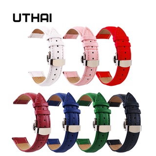 Uthai Z09 plus สายนาฬิกาข้อมือหนังแท้ หัวเข็มขัดผีเสื้อ 12-24 มม.