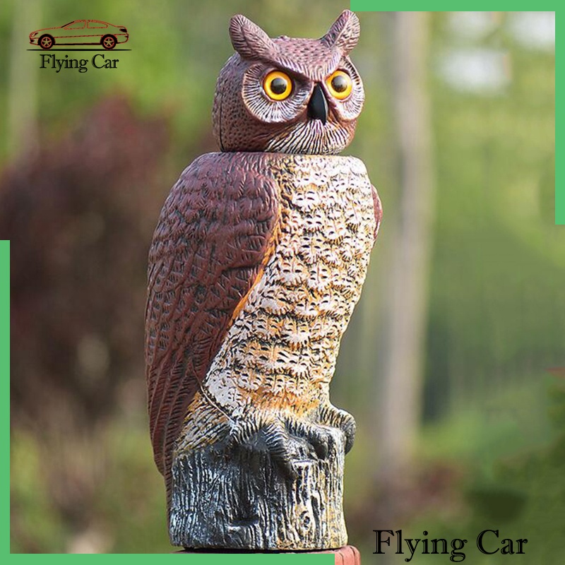 [ นกฮูกปลอม 18 นิ้ว Decoy พร้อมหัวหมุน Pigeon Crow Scarer