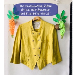 เสื้อสูท The Izzat ผ้าคอตตอนลินินทรงครอปน่ารักมาก งานค้างสต็อคญี่ปุ่น เคลียร์ขายมือสอง รายละเอียดและขนาดดูในรูปค่ะ