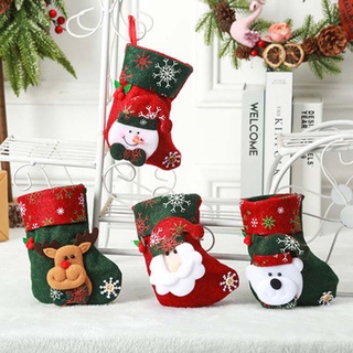 Christmas Theme Small Gift Stocking W/Reindeer Bear Santa Snowman Pattern