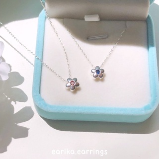 earika.earrings - flora necklace สร้อยคอเงินแท้จี้ดอกไม้ประดับเพชร S92.5 (มีเพชรให้เลือก 2 สี) แถมฟรีกล่องกำมะหยี่สีฟ้า