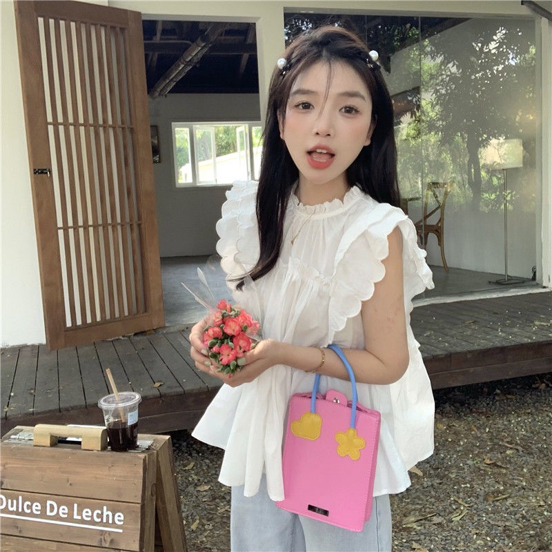 เสื้อเชิ้ตจับจีบ ทรงหลวม สีขาว แฟชั่นฤดูร้อน สําหรับผู้หญิง