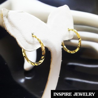 Inspire Jewelry ,ต่างหูห่วงทองตัดลายแบบร้านทอง ทำลายงานปราณีต มีให้เลือกหลายขนาด วัดเส้นผ่านศูนย์กลางจากซ้ายถึงขวา