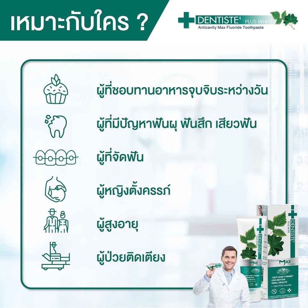 10 กรัม Dentiste’ Anticavity Max Fluoride Toothpaste ยาสีฟันสูตรแปรงแห้ง ฟลูออไรด์ 1500PPM ป้องกันฟันผุ - รูปที่ 3
