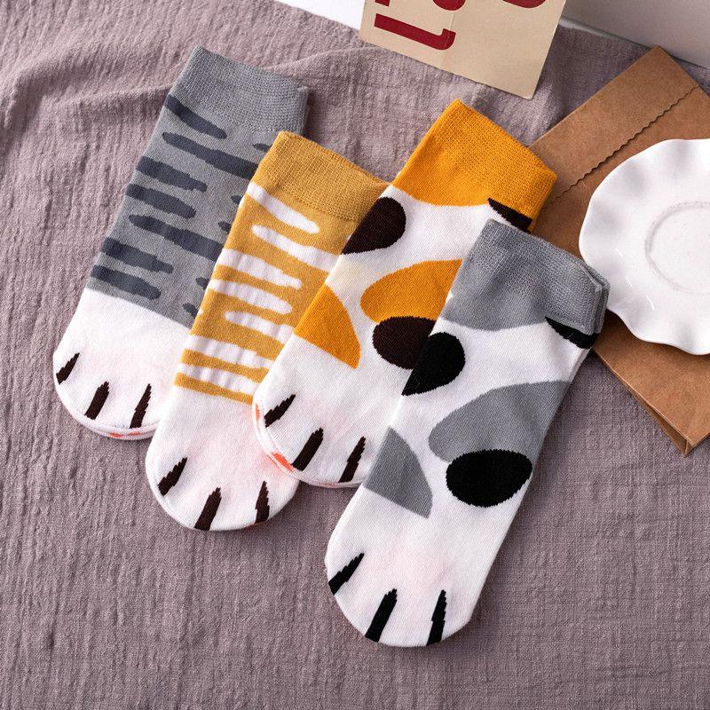 🐱สินค้าพร้อมส่ง ถุงเท้า ลายแมว อุ้งเท้าแมวเหมียว ผ้าcotton ข้อสั้น ลายน่ารัก ราคาถูก