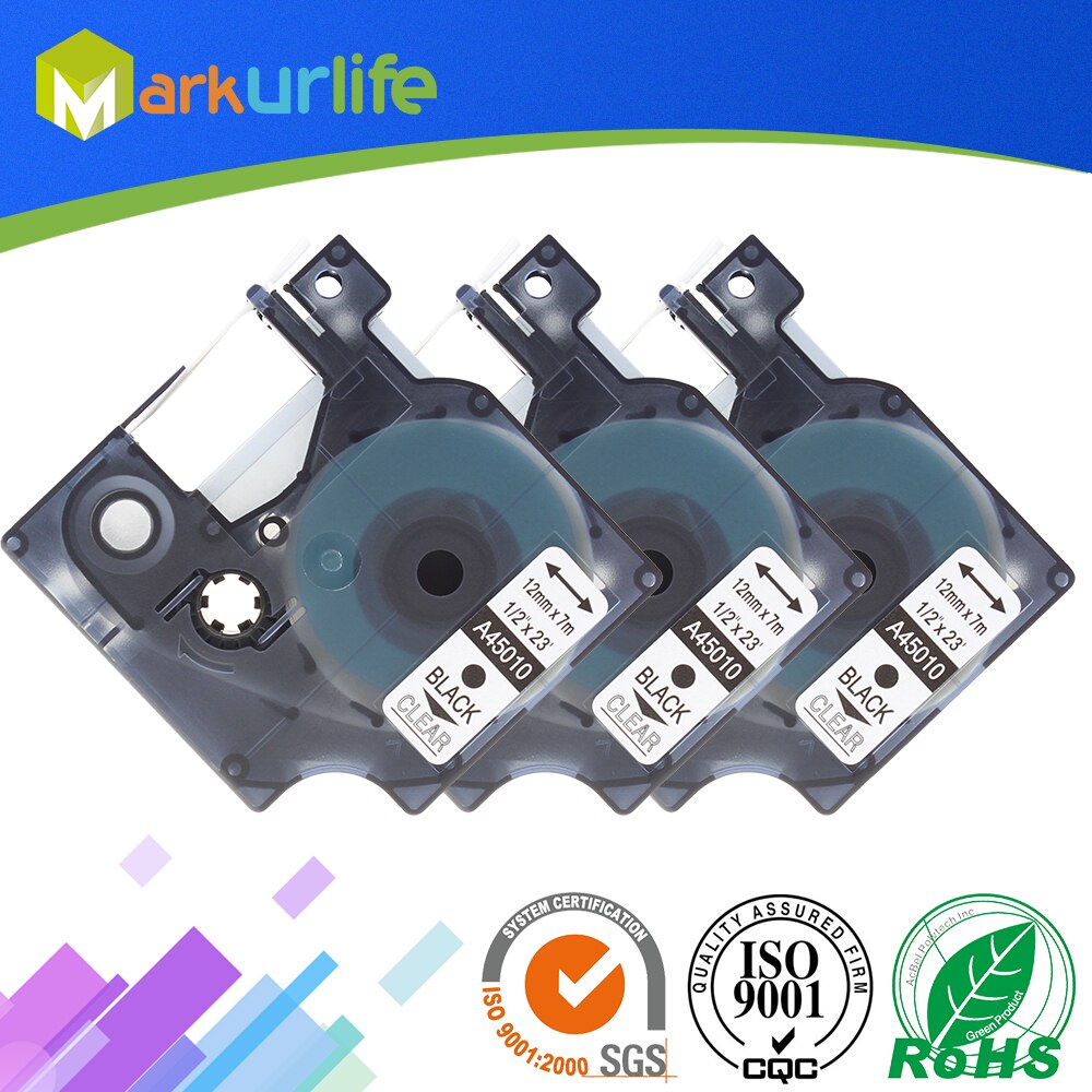 3 PCS Label Maker for DYMO Self-Adhesive D1 Tape 45010 (S0720500) Work for DYMO printer (12mm*7m) Bl
