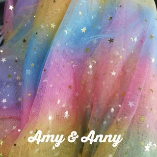 สี​ใหม่​ ผ้าตาข่าย​ เรนโบว์​ สายรุ้ง​ หลา เมตร DIY ฉากหลัง​ ปักลายกากเพชรดาว 60"ผ้ามุ้ง ผ้าโปร่ง​