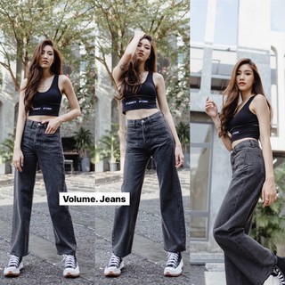 กางเกงยีนส์ทรงกระบอกเล็ก เอวสูง กระเป๋าหน้า#Volume Jeans