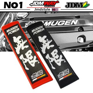 Jdm ปลอกหุ้มสายเข็มขัดนิรภัย ผ้าฝ้าย สีแดง สีดํา 1 คู่