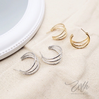 WFH semi hoop earrings | thin triples line in gold &amp; silver มี 2 ขนาด