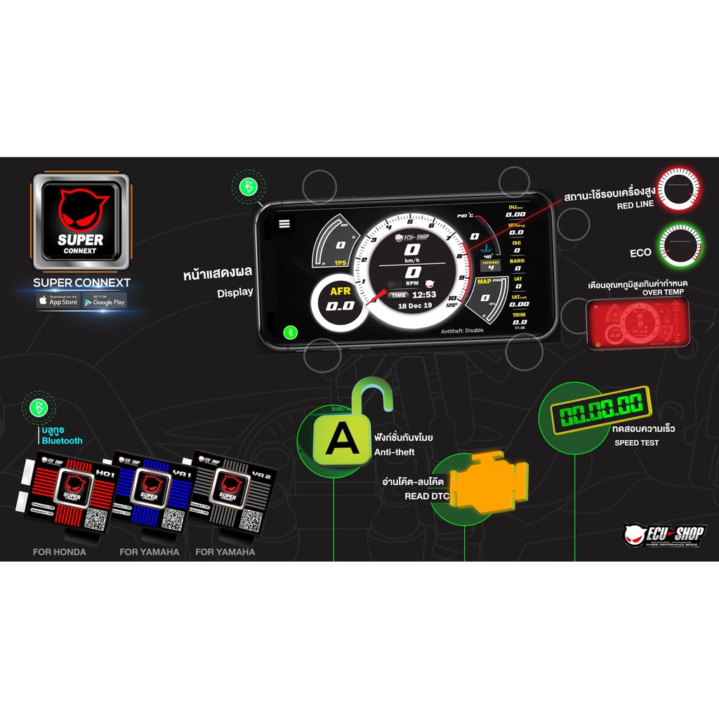 SUPER CONNEXT อุปกรณ์ที่จะทำให้คุณสื่อสารกับ มอเตอร์ไซค์ ใช้งานผ่านโทรศัพท์มือถือ กับฟังก์ชั่นการใช้