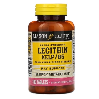 ลดน้ำหนักพร้อมบำรุงสมอง Mason Natural, Lecithin with Kelp/B6, Plus Cider Vinegar, Extra Strength, 100 Tablets