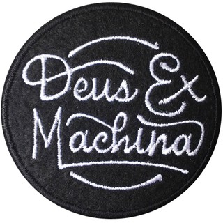 อาร์มปักลาย"DEUS MACHINE size 6x6 cmปักขาวพื้นดำ ติดเสื้อติดหมวกทหาร ติดสินค้าแฟชั่น งานDIYเสื้อผ้า งานปักระเอียด