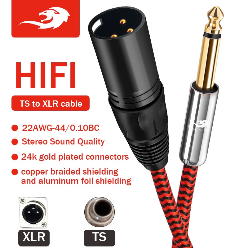 GOLLEY LION 1/4 นิ้ว 6.35มม.Mono Ts To Xlr Male อะแดปเตอร์สายเคเบิ้ลเสียงสําหรับไมโครโฟน