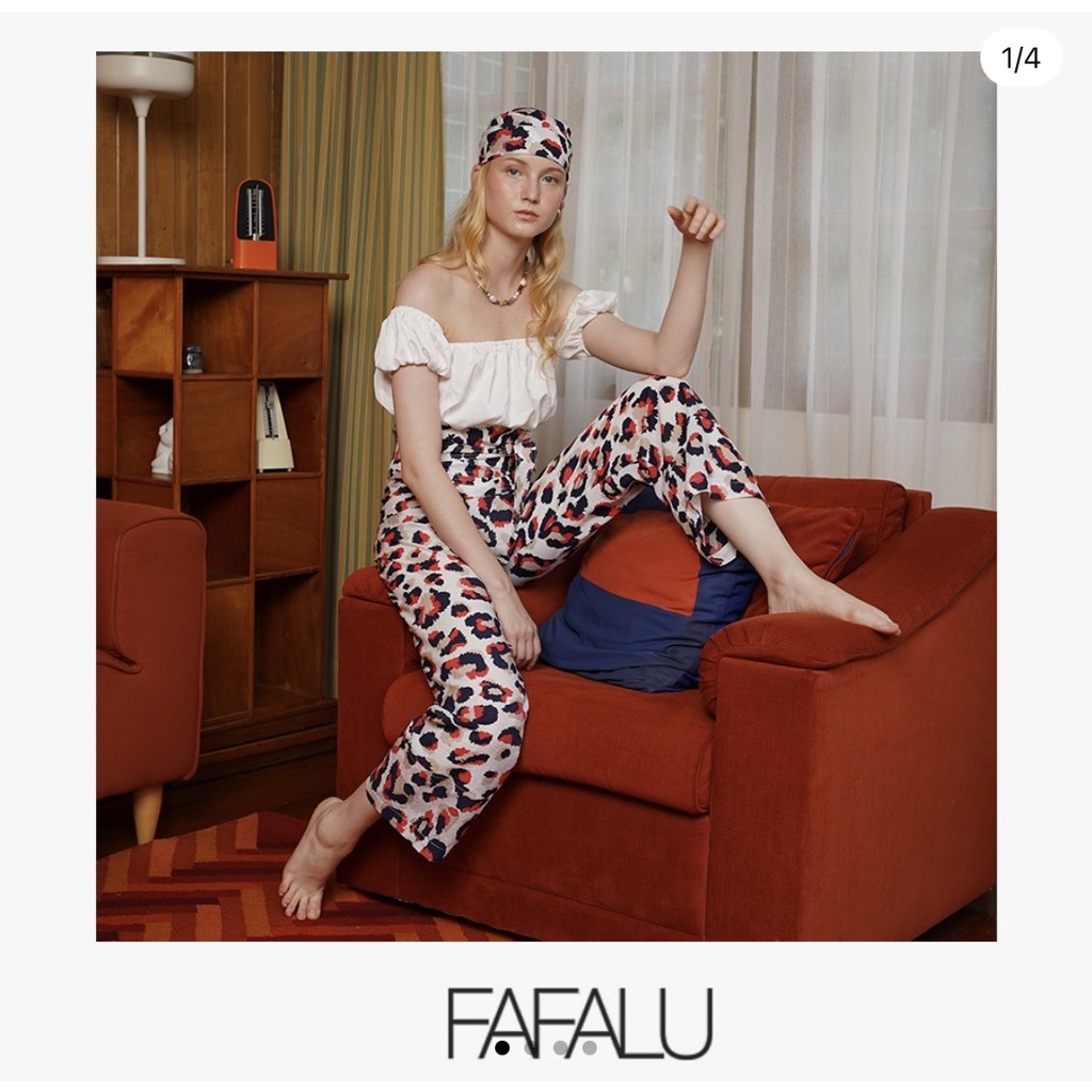 [FAFALU Phi Phi Pants] Red Leopard Phi Phi Pants กางเกงเลผ้าซาตินพิมพ์ลาย