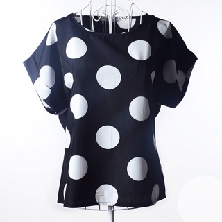 เสื้อแขนสั้น ลายนกน่ารัก ลายโพคาดอท สุดชิค