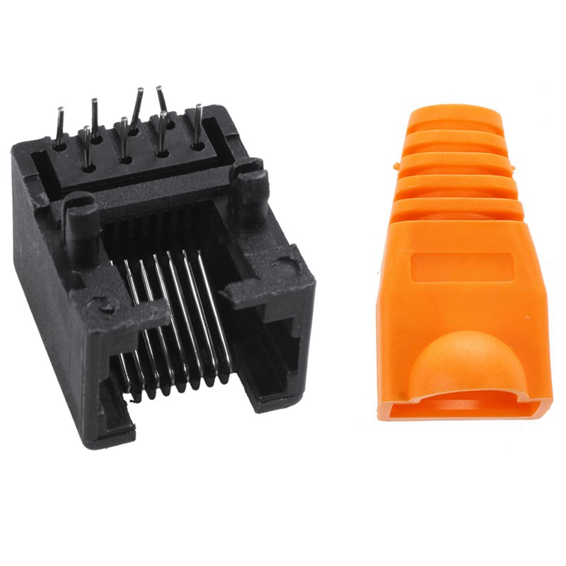 50 Pcs RJ45 Connector ular Network Plug End Cap Orange & 20Pcs RJ45 ...