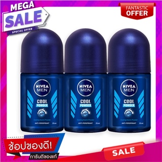 นีเวีย เมน คูลพาวเดอร์ โรลออน ขนาด 25 มล. แพ็ค 3 หลอด ผลิตภัณฑ์ดูแลผิวกาย Nivea Men Cool Powder Roll-on 25 ml x 3