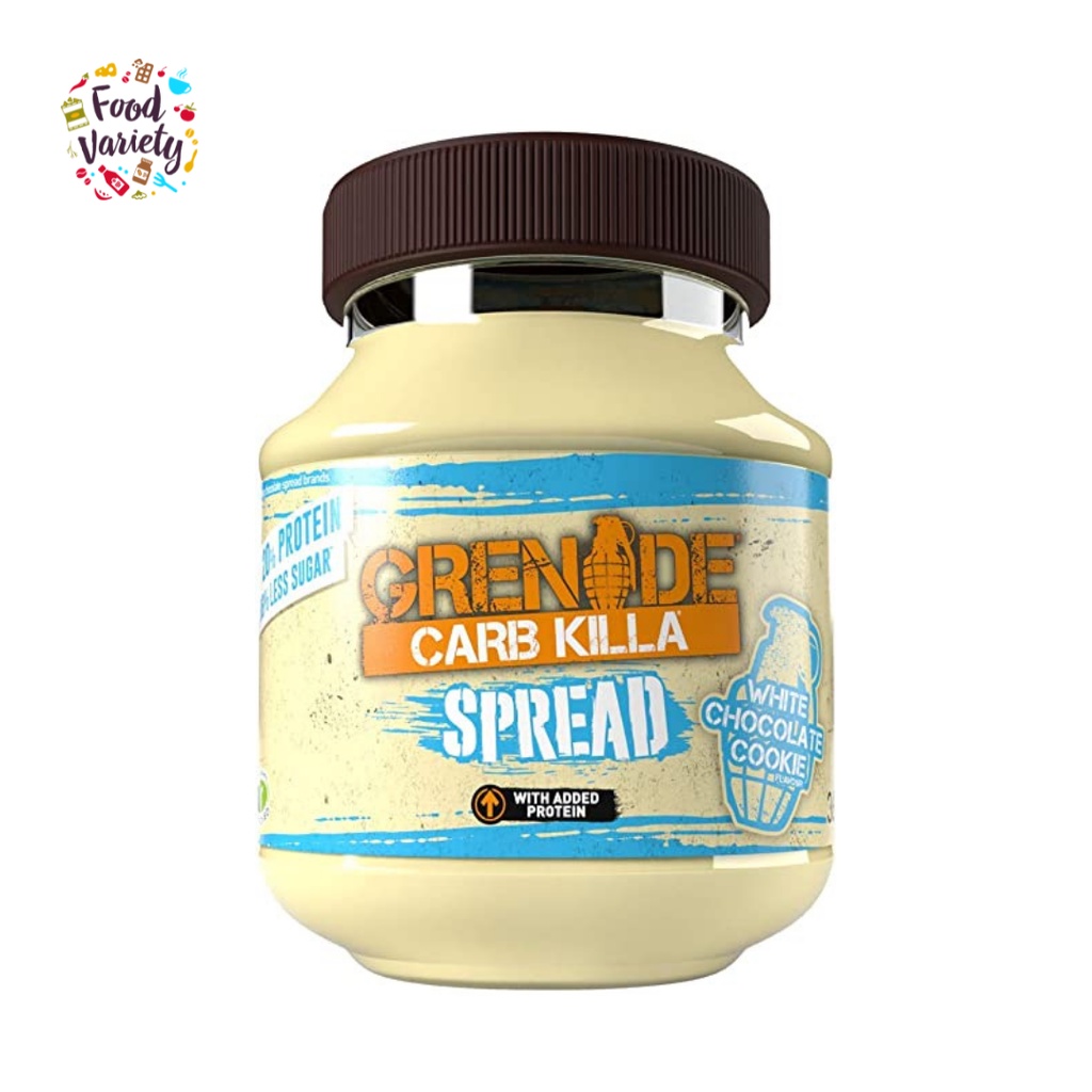 Grenade High Protein White Chocolate Cookie Spread 360gไวท์ช็อกโกเเลตทาขนมปังผสมเวย์โปรตีนเเละคุกกี้ ไม่เติมน้ำตาล 360กร