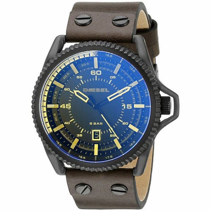 ของแท้มือสอง💥 นาฬิกา Diesel Rollcage Black Analog Watch  DZ1718 สายหนัง สภาพดี ใช้งานได้ปกติ กระจก Sapphire Glass 2 สี