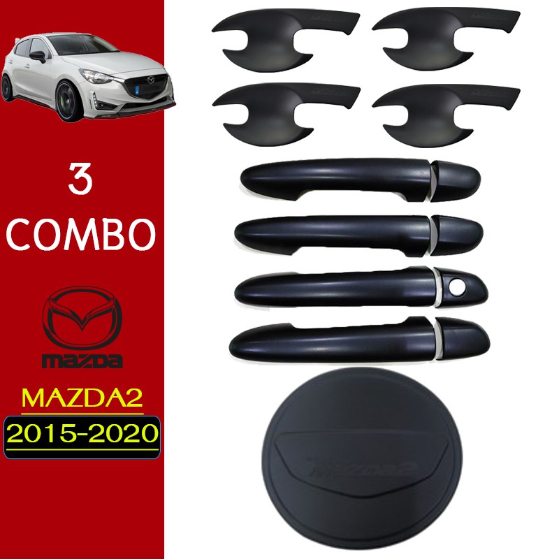 ชุดแต่ง Mazda2 2015-2019 เบ้าประตู,มือจับประตู,ฝาถัง ดำด้าน 5ประตู Mazda-2