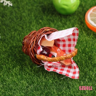 [SZDOLL6] ตะกร้าปิกนิก ใส่ขนมปัง เครื่องดื่ม ขนาดมินิ 1:12 นาที สําหรับตกแต่งบ้านตุ๊กตา 6 ชิ้น ต่อชุด DOM