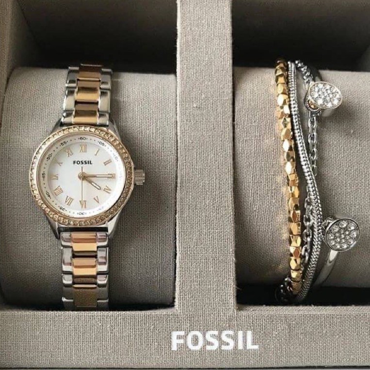 นาฬิกา FOSSIL Blythe Three-Hand Two-Tone Stainless Steel Watch with Jewelry Set BQ3298SET