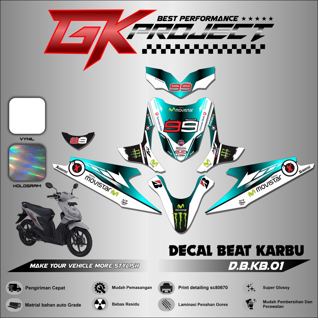FULL BODY BEAT CARBON DECAL STICKER - HONDA BEAT CARBON MOTORCYCLE STRIPING STICKER 2008-2012 HOLOGR