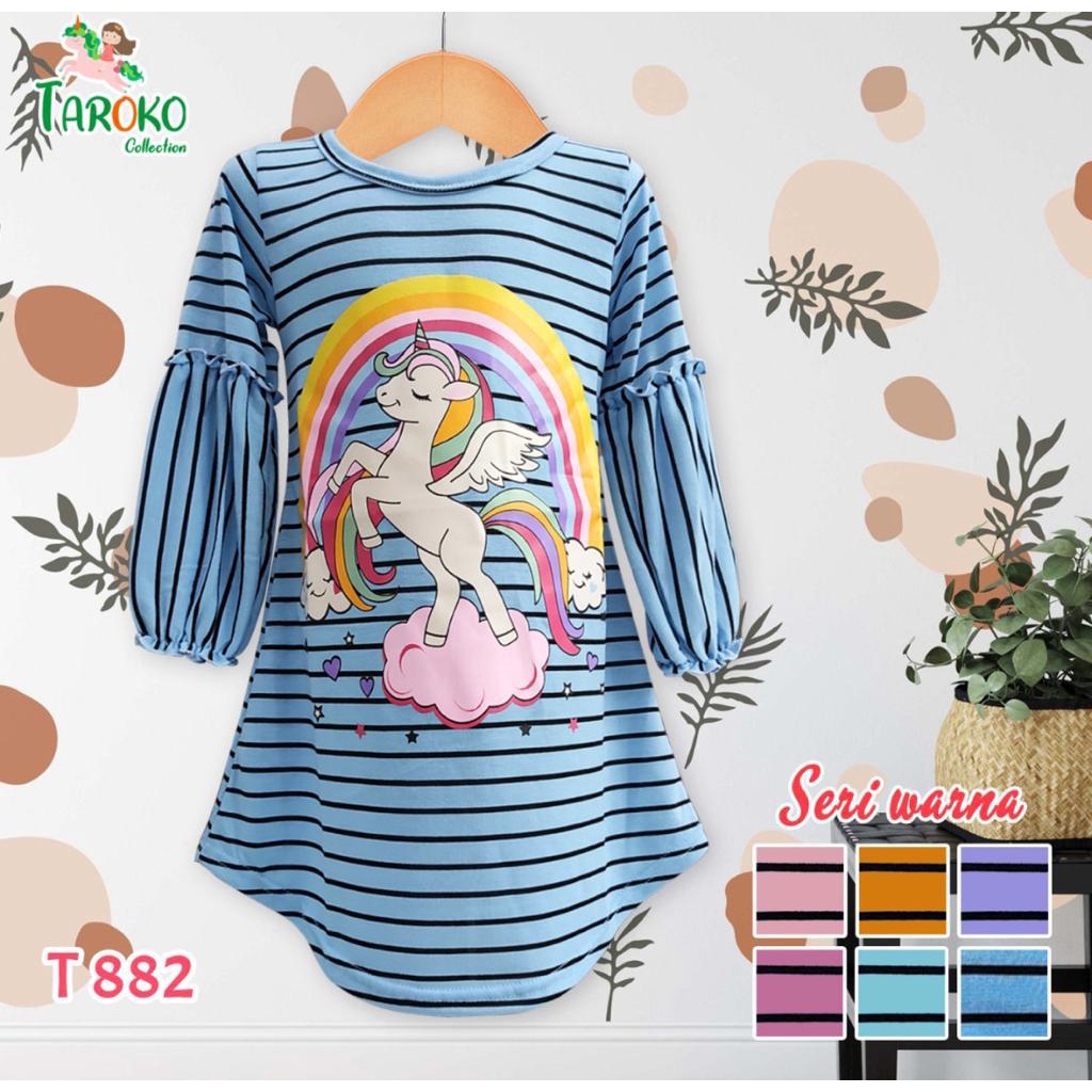 ชุดเดรส Taroko ของเด็กผู้หญิงลาย Tunic แขนยาวเด็กผู้หญิงแขนบอลลูนอายุ 2-7T