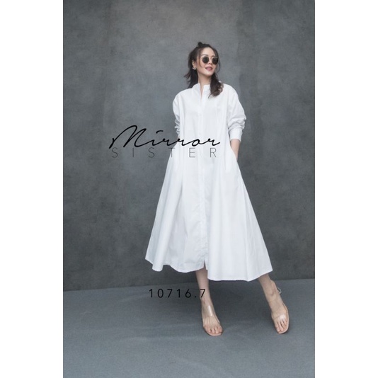 🔖ป้าย Mirrorsister​ 10716.7 เดรสเชิ้ตคอจีน คลาสสิคสไตล์ ใส่ง่าย ช่วงล่างเป็นทรง A บาน - รูปที่ 5