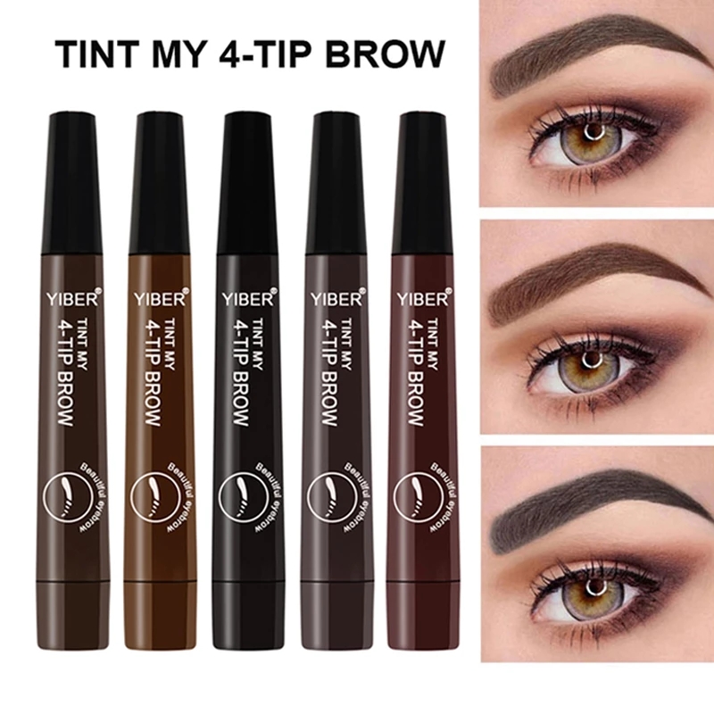 Microblading Eyebrow Pen / Waterproof 4 Fork Tip Fine Sketch Eyebrow Tattoo Pencil / Long Lasting Natural Black Brown Liquid Eye Brow Tint Pencil / Eye Make up Cosmetic