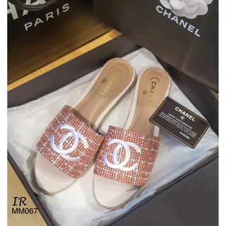 MM067 รองเท้าแตะสวมผ้าทวิต ส้นกันลื่น ใส่สบายเท้าสวยและดูแพง