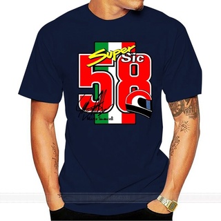 T-shirt  เสื้อยืดลําลอง แขนสั้น พิมพ์ลาย Marco Simoncelli Super Sic 58 สีดํา สําหรับผู้ชายS-5XL