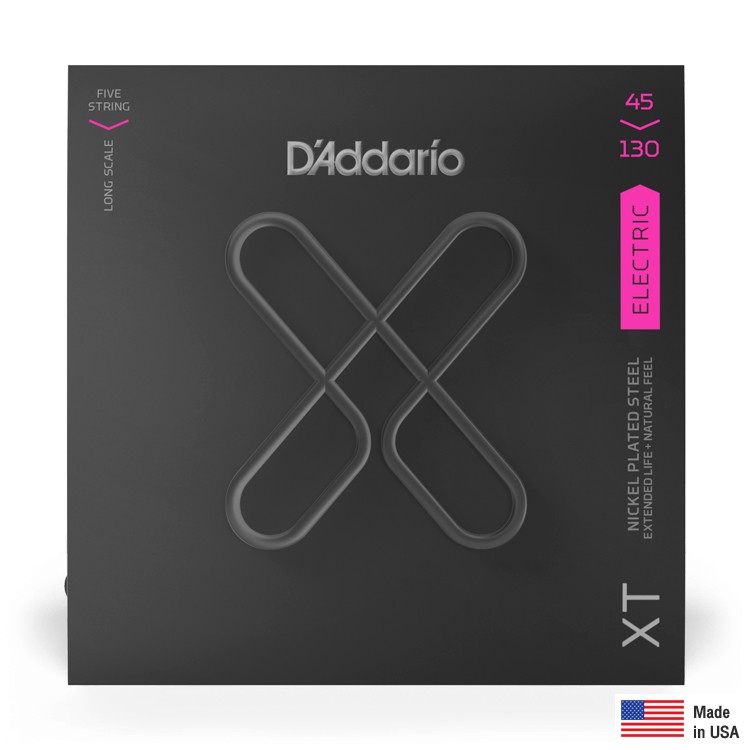 D'Addario® XTB45130 สายกีตาร์เบส 5 สาย แบบนิกเกิล สายเคลือบ ซีรีย์ XT (Long Scale, Light, 45-130) ** Made in USA **