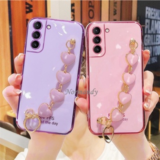 Ready Stock เคสโทรศัพท์ Samsung Galaxy S22 S21 FE + Ultra Plus 5G 2022 New Fashion Plating Phone Case TPU Softcase with Love Bracelet Protective Case SamsungGalaxy S22Ultra 5G เคส