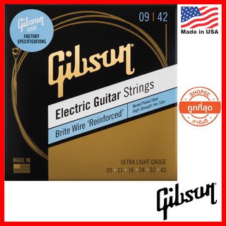 GIBSON® สายกีต้าร์ไฟฟ้าชุดกิบสัน ของแท้ 100 % เบอร์ 09-42 รุ่น Brite Wire Reinforced Ultra Lights ผลิตในสหรัฐ