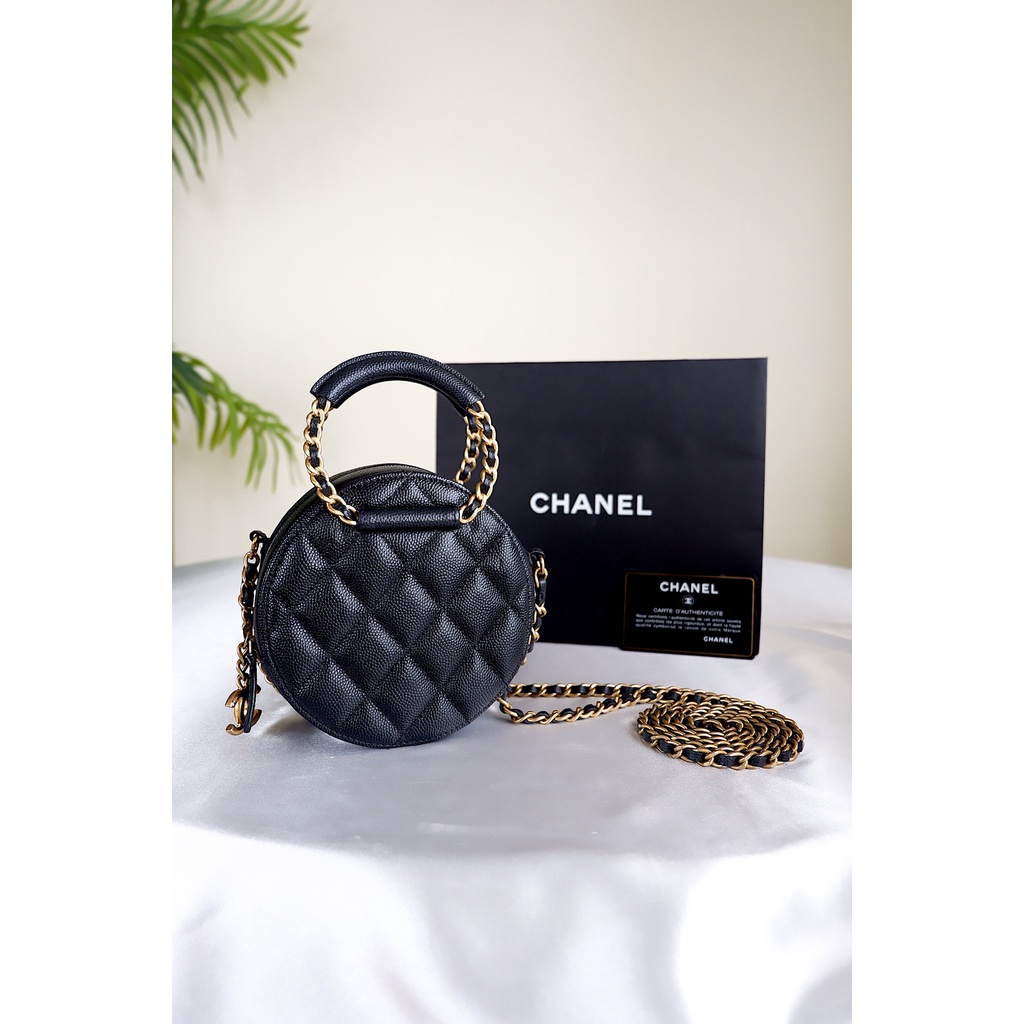 Chanel top handle caviar  Round clutch with chain Bag  GHW