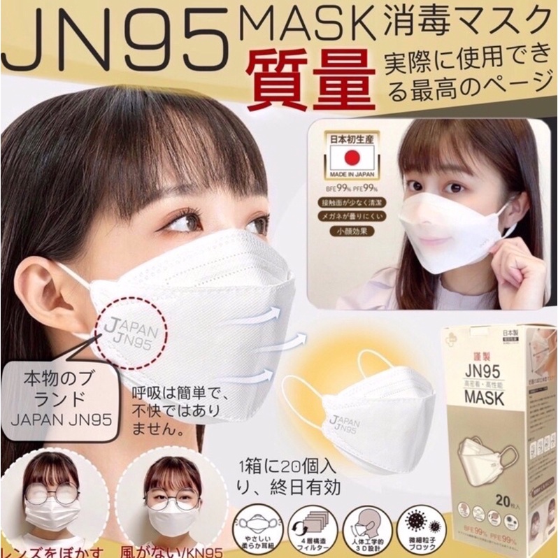 JN95 JAPAN MASK หน้ากากอนามัยญี่ปุ่น (20ชิ้น) กันฝุ่นPM 2.5 (สีขาว)