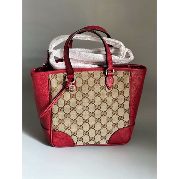 New🍥 Gucci canvas &amp; leather small tote 🌟  ซิปบน สายยาวถอดได้ ขนาด 8 x 7.5 x 4.25 นิ้ว