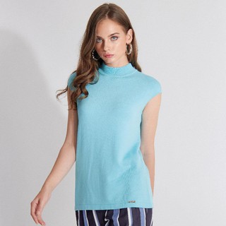 Guy Laroche เสื้อแขนกุด Turquoise Turtle Knitwear เสื้อนิตแวร์คอเต่า ผ้าคอตตอนไลครา สีเทอร์ควอยซ์ กีลาโรช (GT89BU)