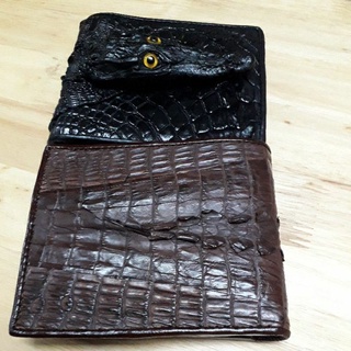 กระเป๋าสตางค์หนังจระเข้ สีน้ำตาลVintage1944 100% Handmade Genuine crocodiletail skin Leather bifold men wallet pack 2ใบ