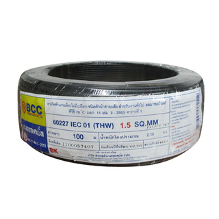 ราคาพิเศษ!! สายไฟ BCC รุ่น 60227 IEC 01(THW) 1x1.5 SQ.MM. ขนาด 100 ม. สีดำ Electric Wires &amp; Cables