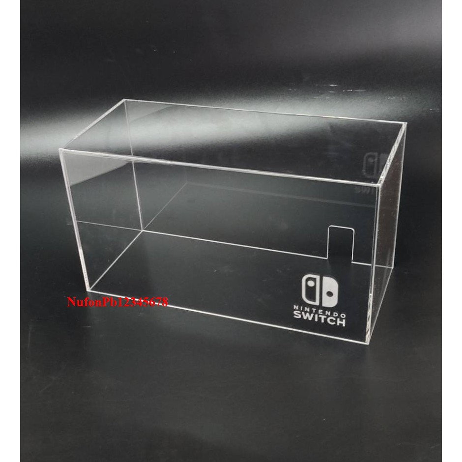 กล่องอะคริลิคใส ครอบเครื่อง NintendoSwitch เจาะรูด้านหลัง งานผลิตในไทย ไม่ใช่พลาสติกฉีด มียิงเลเซอร์โลโก้ด้านหน้า